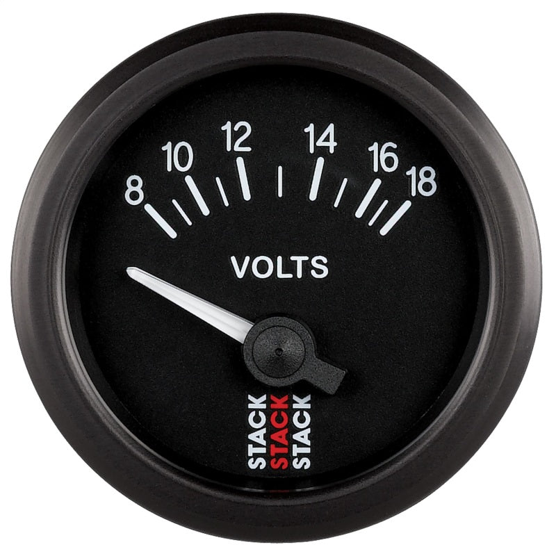 Autometer Stack Instruments 52mm 8-18V Electric Battery Voltage Gauge - Black AutoMeter Gauges