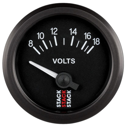 Autometer Stack Instruments 52mm 8-18V Electric Battery Voltage Gauge - Black AutoMeter Gauges