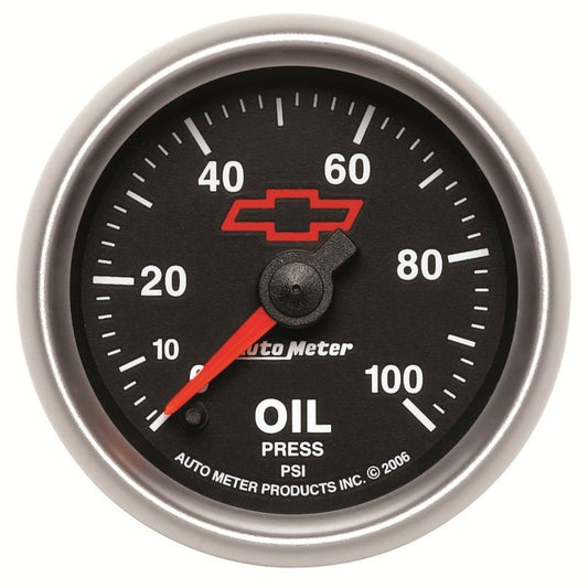 Autometer GM Bowtie Black 2-1/16in 0-100 PSI Oil Pressure - Stepper Motor AutoMeter Gauges
