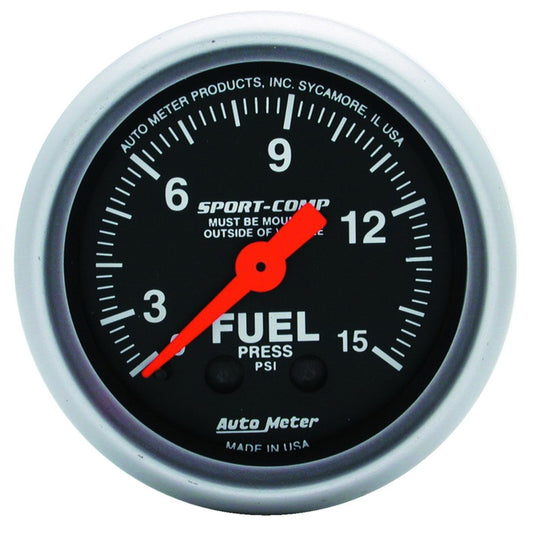 Autometer 2-1/16in 0-15 PSI Mechanical Sport-Comp Fuel Pressure Gauge AutoMeter Gauges