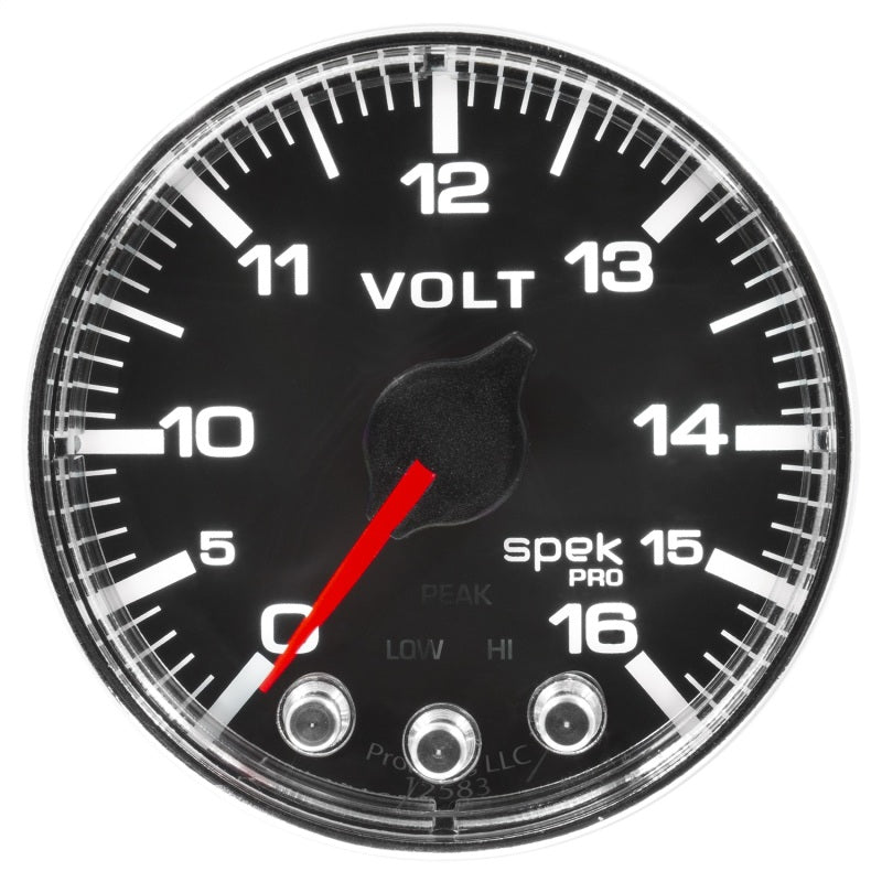 Autometer Spek-Pro Gauge Voltmeter 2 1/16in 16V Stepper Motor W/Peak & Warn Blk/Chrm AutoMeter Gauges