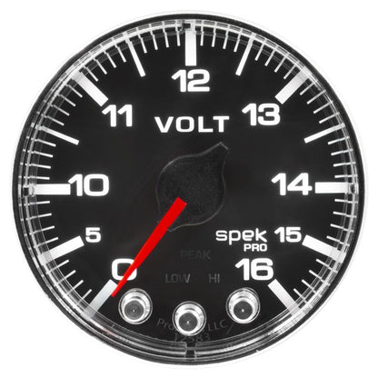 Autometer Spek-Pro Gauge Voltmeter 2 1/16in 16V Stepper Motor W/Peak & Warn Blk/Chrm AutoMeter Gauges