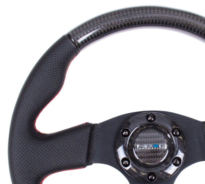 NRG Carbon Fiber Steering Wheel (315mm) Leather Trim w/Red Stitching