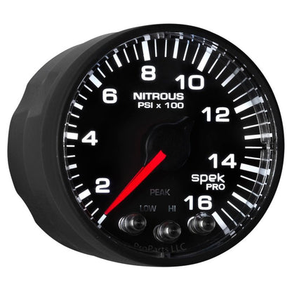 Autometer Spek-Pro Gauge Nitrous Press 2 1/16in 1600psi Stepper Motor W/Peak & Warn Blk/Blk AutoMeter Gauges