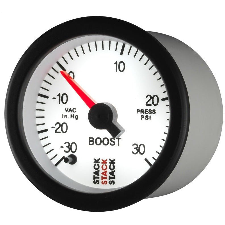 Autometer Stack 52mm -30INHG to +30 PSI (Incl T-Fitting) Pro Stepper Motor Boost Press Gauge - White AutoMeter Gauges