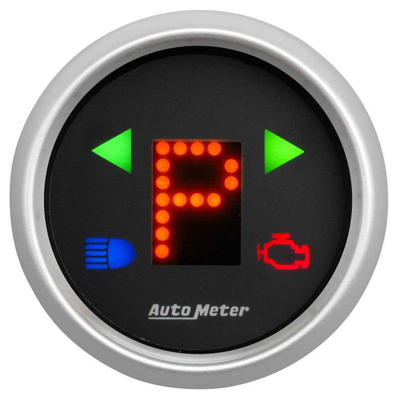 AutoMeter Gauge Gear Pos 2-1/16in. Incl Indicators Black Dial Red Led Silver Bezel AutoMeter Gauges