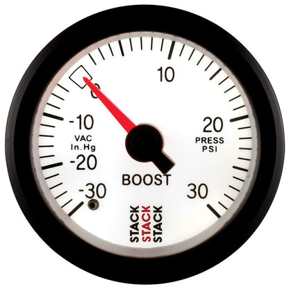 Autometer Stack 52mm -30INHG to +30 PSI (Incl T-Fitting) Mechanical Boost Pressure Gauge - White AutoMeter Gauges