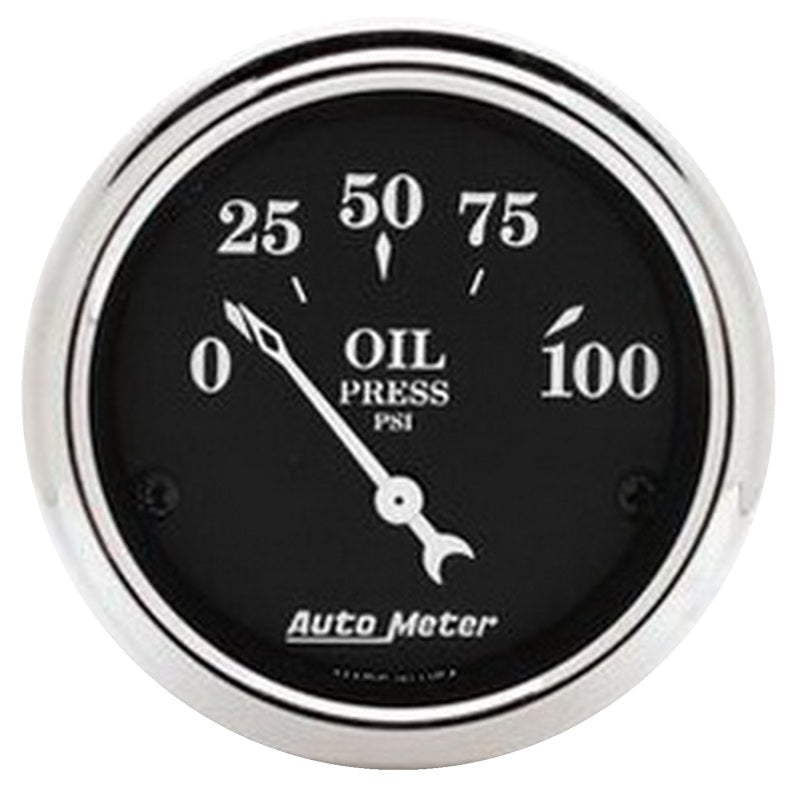 Autometer 2 1/16in 100PSI Old Tyme Black Electric Oil Pressure Gauge AutoMeter Gauges