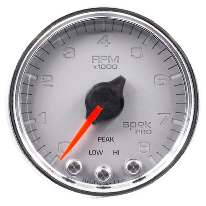 Autometer Spek-Pro Gauge Tach 2 1/16in 8K Rpm W/ Shift Light & Peak Mem Slvr/Chrm AutoMeter Gauges