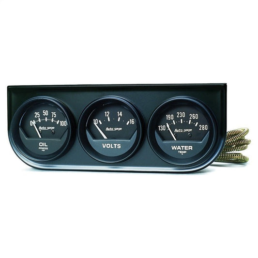 Autometer AutoGage 2in 3-Gauge 0-100 PSI Oil Press/130-280 Deg Water Temp/10-16V Voltmeter - Black AutoMeter Gauges