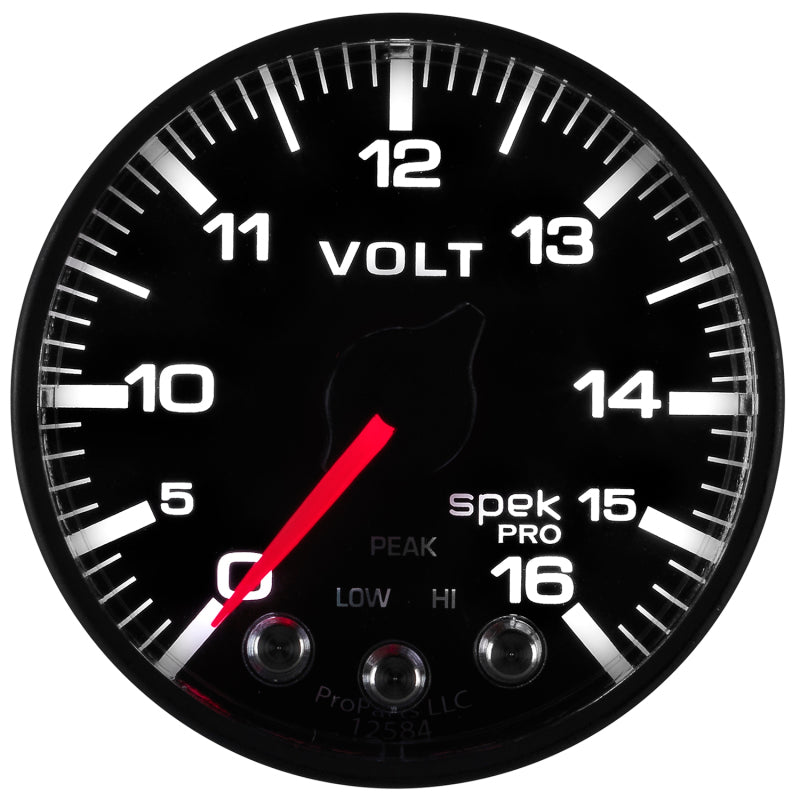 AutoMeter Gauge Voltmeter 2-1/16in. 16V Stepper Motor W/Peak & Warn Blk/Blk Spek-Pro AutoMeter Gauges