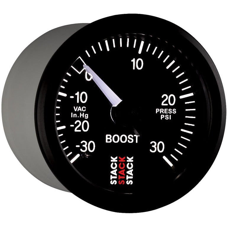 Autometer 52mm Stack Instruments -30INHG to +30PSI Mechanical Boost Gauge - Black AutoMeter Gauges