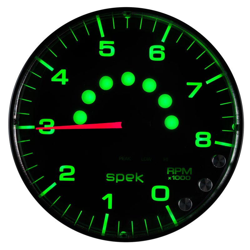 Autometer Spek-Pro Gauge Tachometer 5in 8K Rpm W/Shift Light & Peak Mem Black/Black AutoMeter Gauges