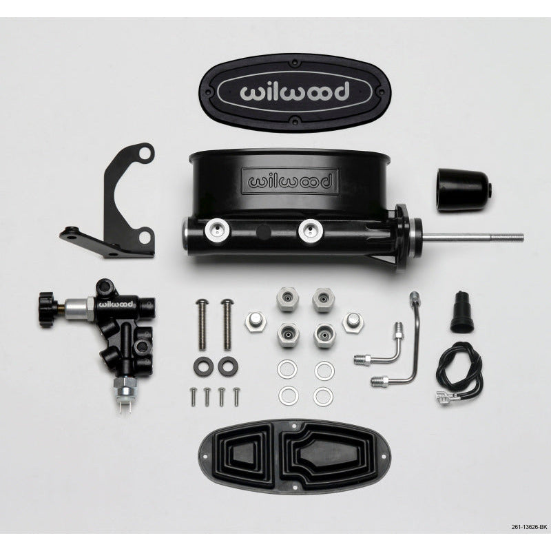 Wilwood HV Tandem M/C Kit w L/H Bracket & Prop Valve - 15/16in Bore Black-W/Pushrod Wilwood Brake Master Cylinder