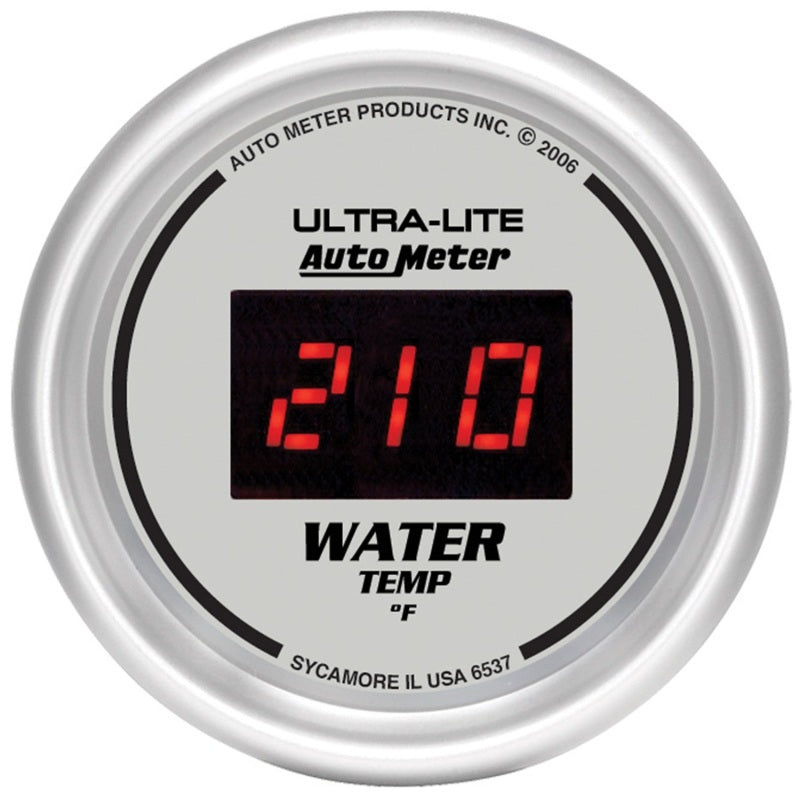 Autometer Ultra-Lite 2-1/16in 340 Deg F Silver Dial Digital w/ Red LED Water Temperature Gauge AutoMeter Gauges