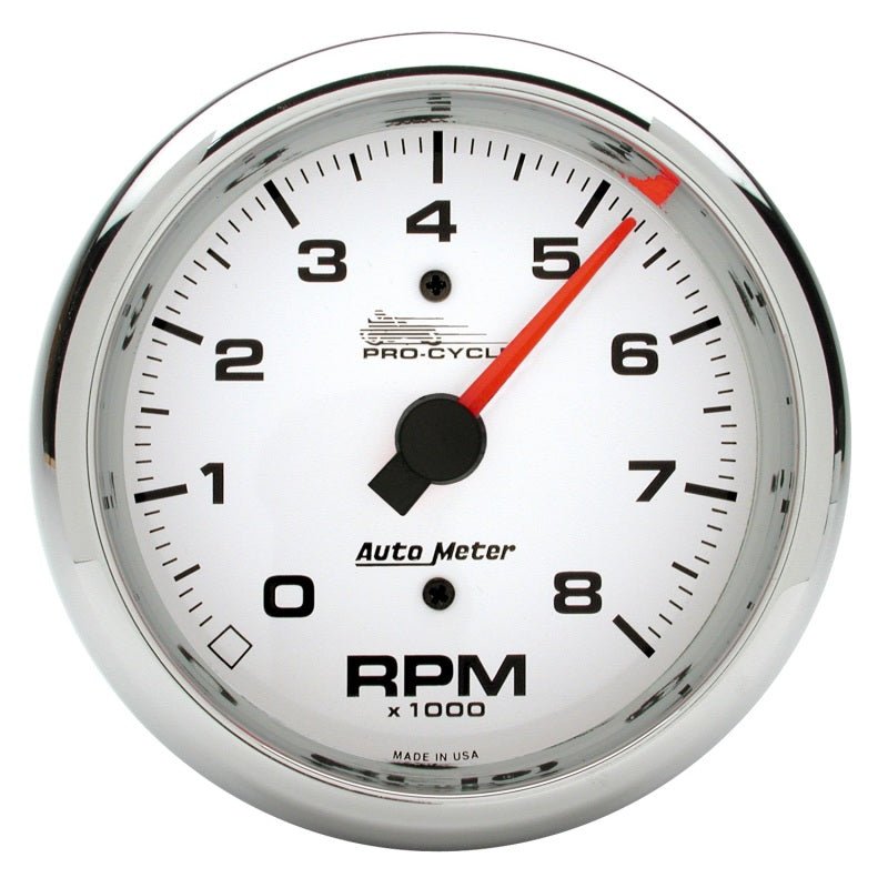 Autometer Pro-Cycle Gauge Tach 3 3/4in 8K Rpm 2&4 Cylinder White AutoMeter Gauges