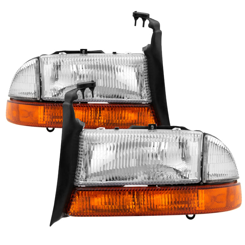 xTune Dodge Dakota 97-04 OEM Style Headlights w/ Amber Bumper Lights - Chrome HD-JH-DDAK97-AM-SET SPYDER Headlights