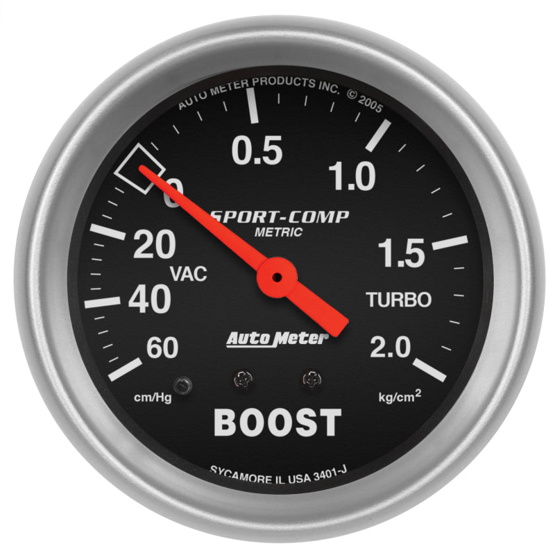 Autometer Sport-Comp 66.7mm METRIC 60 cm/Hg-2.0 Kg/Cm2 Mechanical Vacuum/Boost Gauge AutoMeter Gauges
