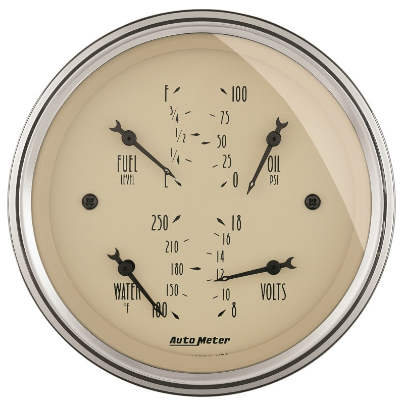 AutoMeter Gauge Quad 3-3/8in. 0 Ohm(e) to 90 Ohm(f)Elec Antique Beige AutoMeter Gauges