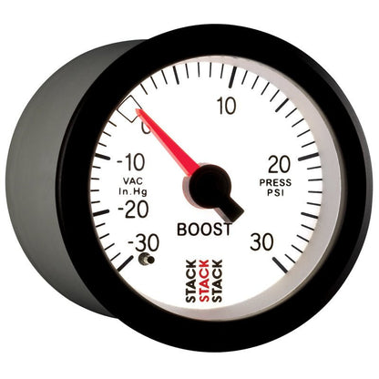 Autometer Stack 52mm -30INHG to +30 PSI (Incl T-Fitting) Mechanical Boost Pressure Gauge - White AutoMeter Gauges