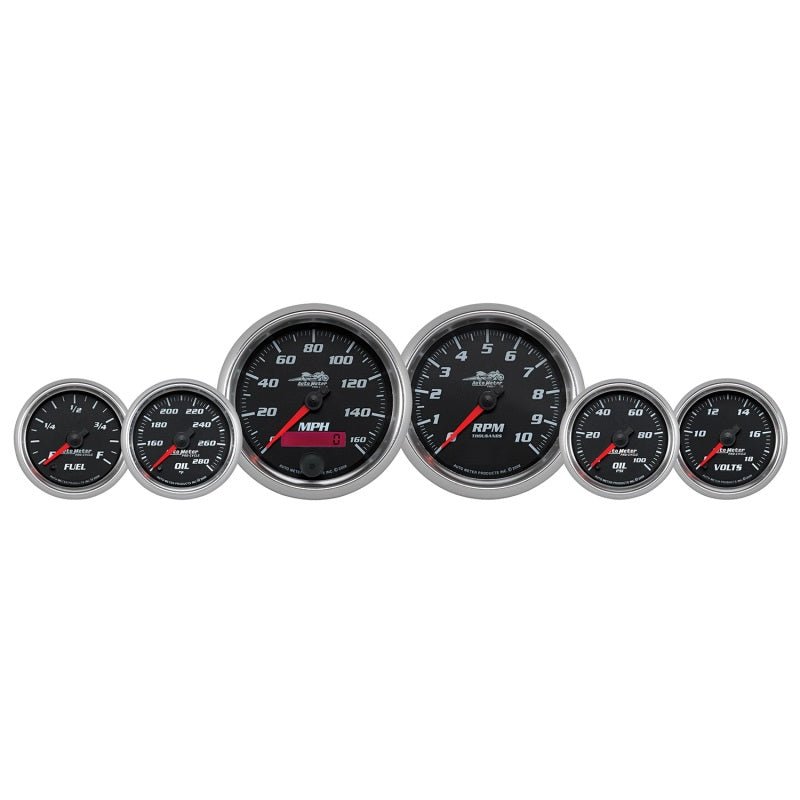 Autometer Pro-Cycle Gauge Kit 6 Pc. Kit 3 3/8in & 2 1/16in Bagger Black AutoMeter Gauges