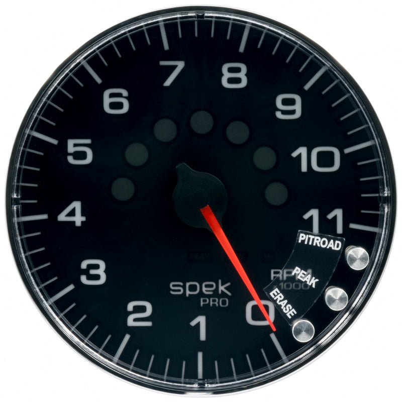 Autometer Spek-Pro Gauge Tachometer 5in 11K Rpm W/Shift Light & Peak Mem Black/Chrome AutoMeter Gauges