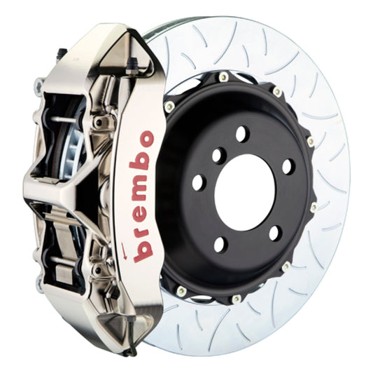 Brembo 05-14 Mustang GT Excl non-ABS Fr GTR BBK 6Pis Billet 355x32 2pc Rotor Slotted Type3-Nickel