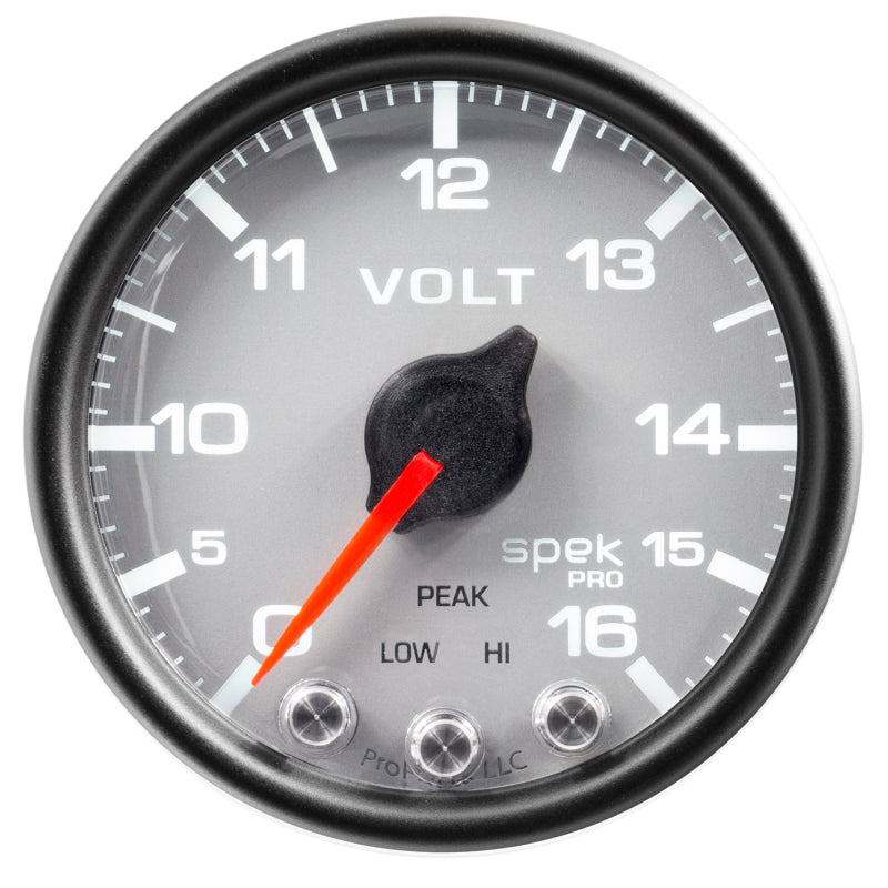 AutoMeter Gauge Voltmeter 2-1/16in. 16V Stepper Motor W/Peak & Warn Slvr/Blk Spek-Pro AutoMeter Gauges