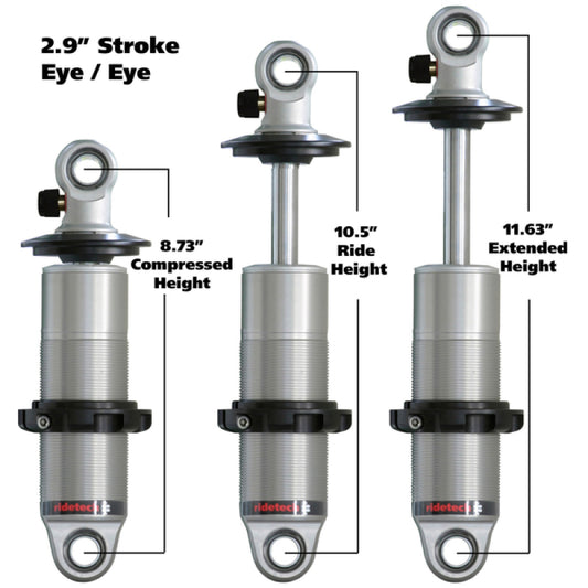 Ridetech HQ Series CoilOver Shock 2.9in Travel 2.5in Coil Eye/Eye Mounting 8.725inx11.625in Ridetech Coilovers