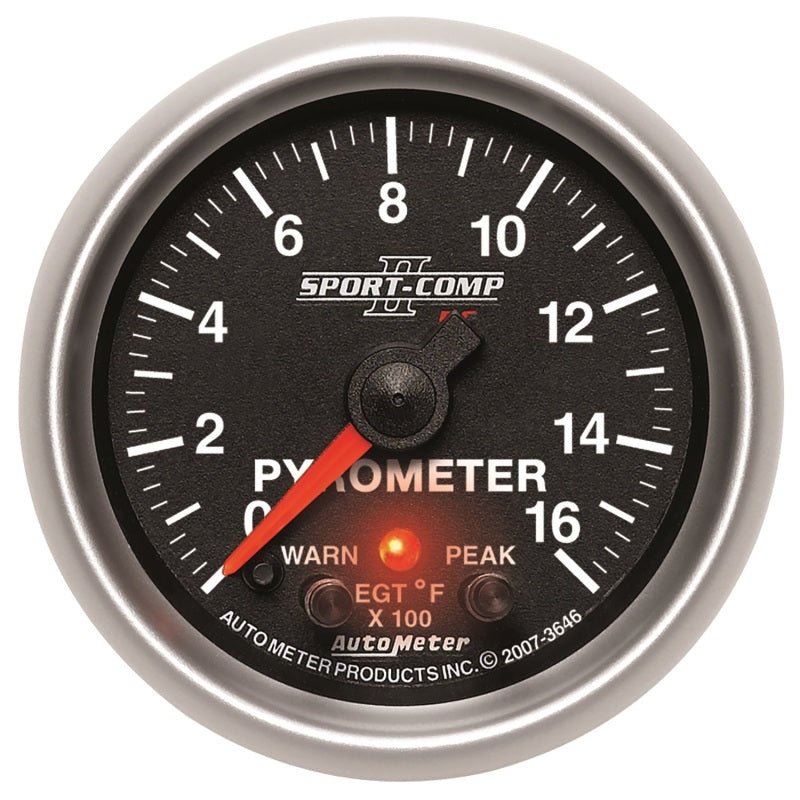 Autometer Sport-Comp II Full Sweep Electronic 0-1600 Deg F EGT/Pyrometer Peak & Warn w/ Elec Control AutoMeter Gauges
