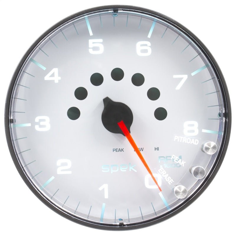 Autometer Spek-Pro Gauge Tachometer 5in 8K Rpm W/Shift Light & Peak Mem White/Black AutoMeter Gauges