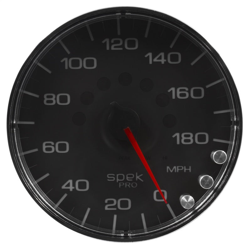 Autometer Spek-Pro Gauge Speedometer 5in 180 Mph Elec. Programmable Black/Chrome AutoMeter Gauges
