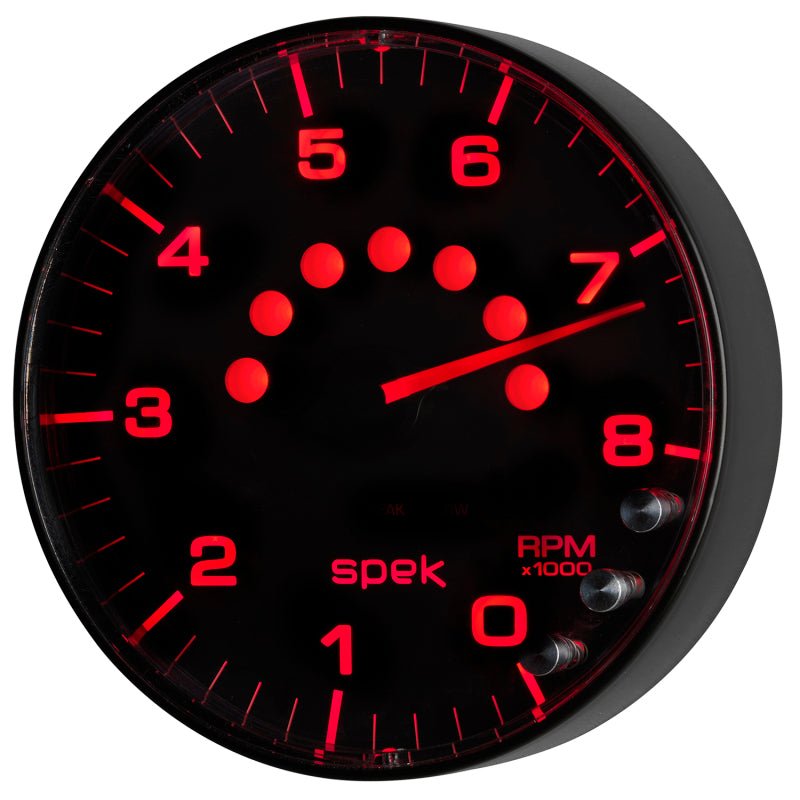 Autometer Spek-Pro Gauge Tachometer 5in 8K Rpm W/Shift Light & Peak Mem Black/Black AutoMeter Gauges