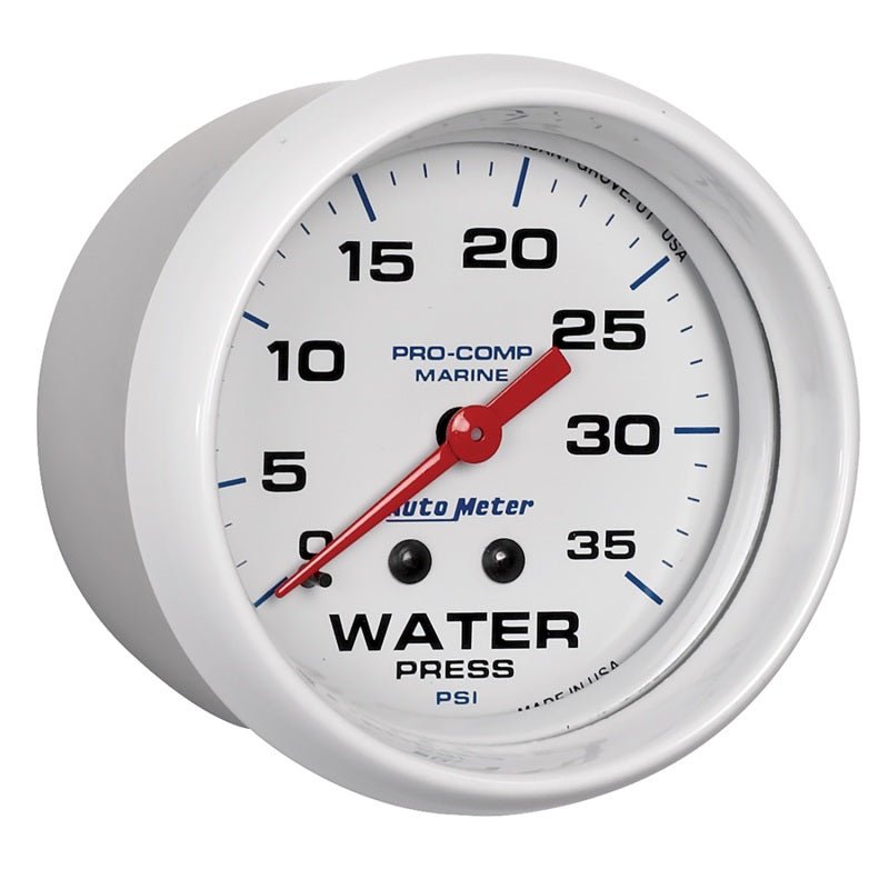 Autometer AutoGage 2-5/8in. / 35 PSI Mechanical Water Press Gauge - Marine White AutoMeter Gauges