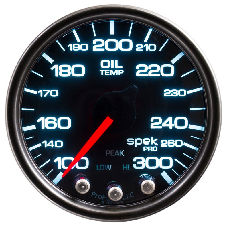 Autometer Spek-Pro Gauge Oil Temp 2 1/16in 300f Stepper Motor W/Peak & Warn Blk/Smoke/Blk AutoMeter Gauges