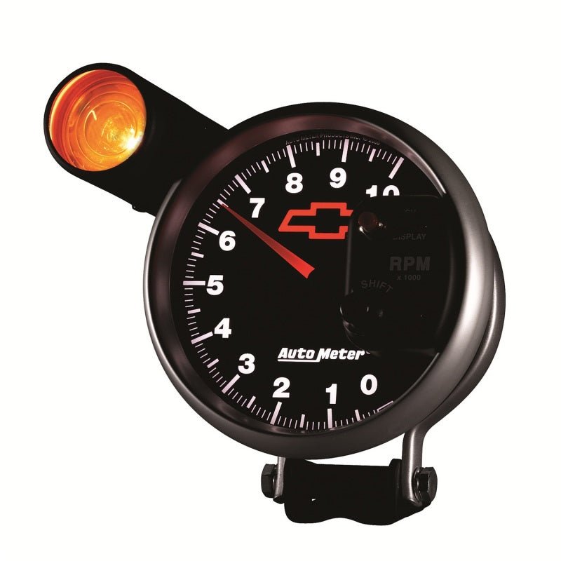 Autometer GM Bowtie Black 5in 10000 RPM Pedestal Electronic Tachometer w/ Ext Shift Light AutoMeter Gauges