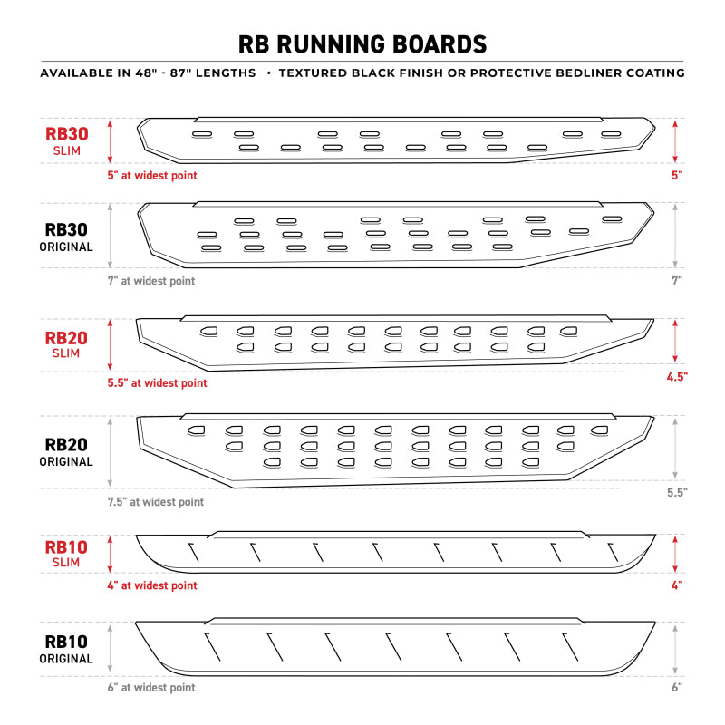 Go Rhino RB10 Slim Running Boards - Universal 87in. - Bedliner Coating