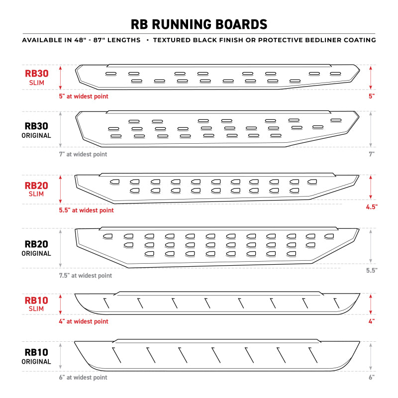 Go Rhino RB20 Slim Running Boards - Universal 87in. - Bedliner Coating