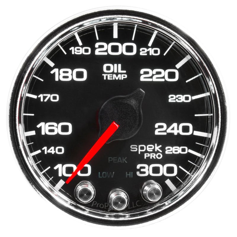 Autometer Spek-Pro Gauge Oil Temp 2 1/16in 300f Stepper Motor W/Peak & Warn Blk/Chrm AutoMeter Gauges