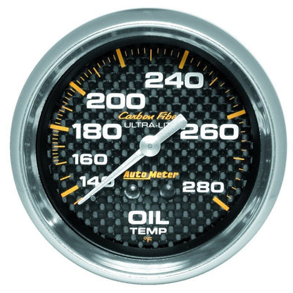 Autometer Carbon Fiber 2-5/8in 140-280 Deg F Mechanical Oil Temp Gauge AutoMeter Gauges