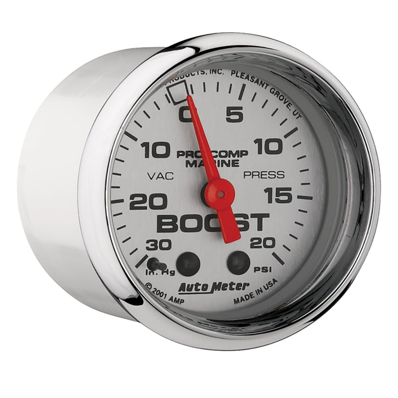 Autometer Marine Chrome Ultra-Lite 2-1/16in 0-30 HG / 0-20 PSI Vacuum / Boost Gauge AutoMeter Gauges
