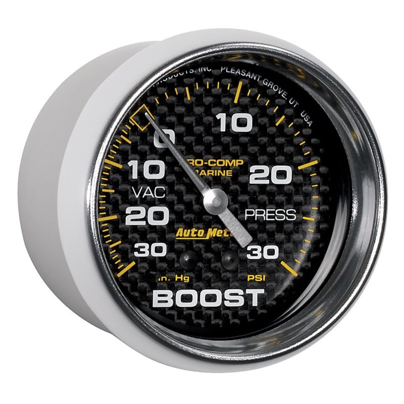 Autometer Marine Carbon Fiber Gauge 2-5/8in Mechanical Vacuum/Boost Gauge 30INHG-30PSI AutoMeter Gauges