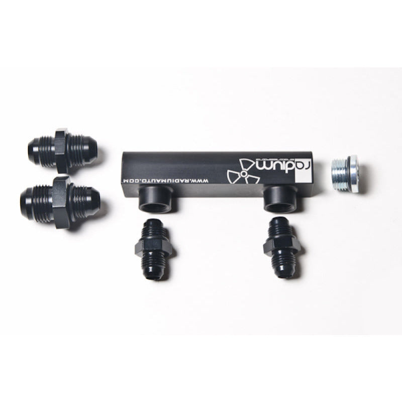 Radium Engineering Universal 4-Port Manifold - Black W/ Logo Radium Engineering Fuel Manifolds