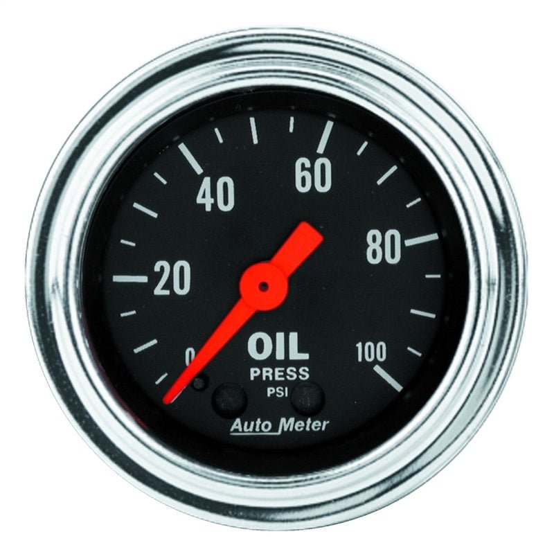 Autometer Traditional Chrome 2-1/16in 100 PSI Mechanical Oil Pressure Gauge AutoMeter Gauges