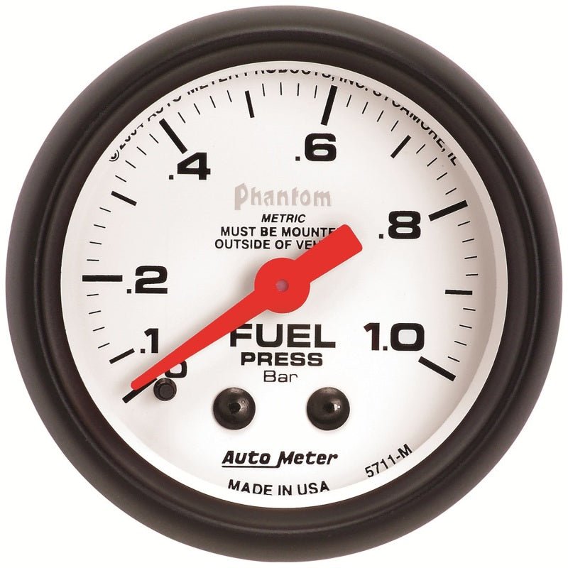 Autometer Phantom 2-1/16in 0-1.0 Bar Mechanical Fuel Pressure Gauge AutoMeter Gauges
