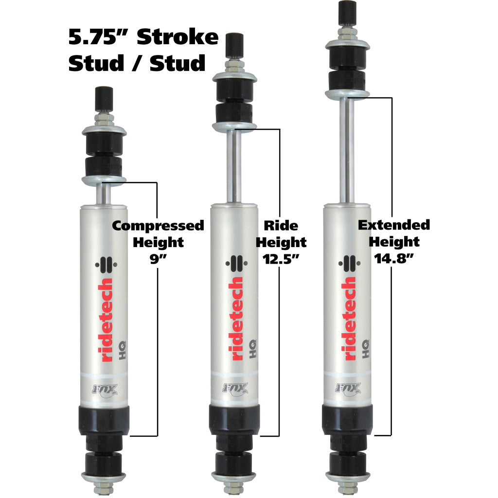 Ridetech HQ Series Shock Absorber Fixed Valve 5.75in Stroke Stud Plate/Stud Mounting 9.55in x 15.3in Ridetech Shocks and Struts