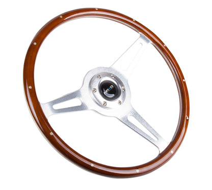 NRG Classic Wood Grain Steering Wheel (365mm) Wood w/Metal Inserts & Brushed Alum. 3-Spoke Center