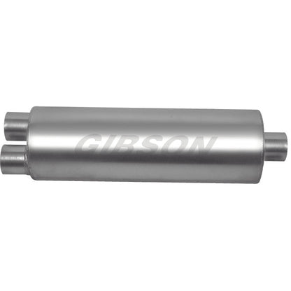 Gibson SFT Superflow Dual/Offset Round Muffler - 8x24in/2.5in Inlet/3in Outlet - Stainless Gibson Muffler