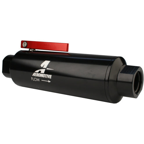 Aeromotive In-Line AN-10 Filter w/Shutoff Valve 100 Micron SS Element - Black Anodize Finish Aeromotive Fuel Filters