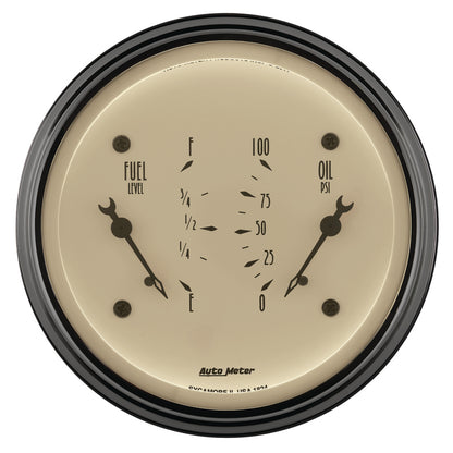 AutoMeter Gauge Dual Fuel & Oilp 3-3/8in. 0 Ohm(e) to 90 Ohm(f)& 100PSI Elec Antq Beige AutoMeter Gauges